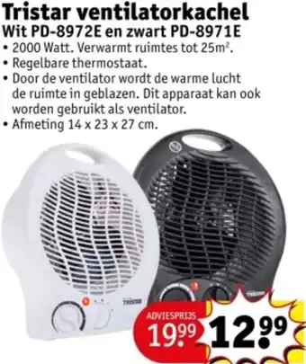 Kruidvat Tristar ventilatorkachel Wit PD-8972E en zwart PD-8971E aanbieding