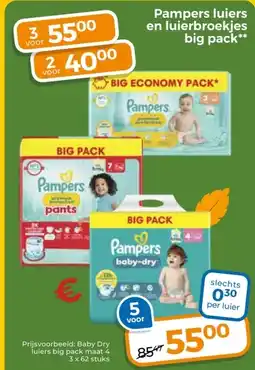 Trekpleister Pampers luiers en luierbroekjes big pack aanbieding