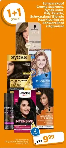 Trekpleister Schwarzkopf Creme Supreme, Syoss Color, Poly Palette, Schwarzkopf Blonde haarkleuring en Schwarzkopf uitgroeiset aanbieding