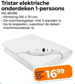 Trekpleister Tristar elektrische onderdeken 1-persoons PD-8978E aanbieding