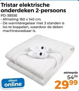 Trekpleister Tristar elektrische onderdeken 2-persoons PD-3855E aanbieding