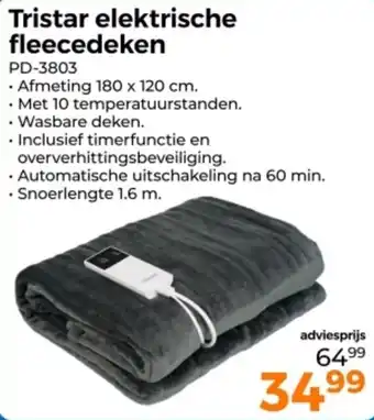Trekpleister Tristar elektrische fleecedeken PD3803 aanbieding