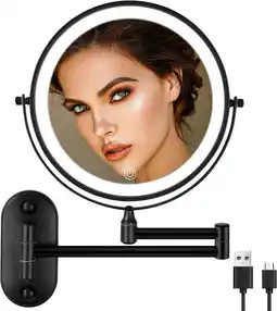 Amazon jutyum Make-upspiegel, wandmontage, 1X/10X vergroting, ledverlichting, 3 kleuren, zwart aanbieding