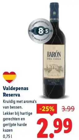 Lidl Valdepenas Reserva aanbieding