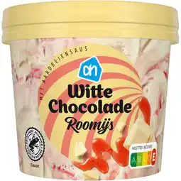 Albert Heijn AH Witte chocolade roomijs aardbeiensaus aanbieding