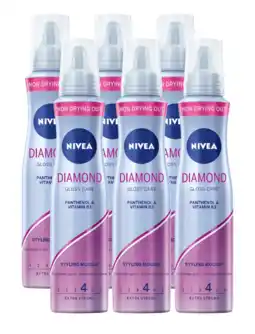 De Online Drogist Nivea Diamond Gloss Care Styling Mousse Voordeelverpakking 6x150ML aanbieding