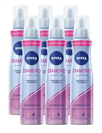 De Online Drogist Nivea Diamond Gloss Care Styling Mousse Voordeelverpakking 6x150ML aanbieding