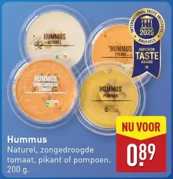 ALDI Hummus Naturel, zongedroogde tomaat, pikant of pompoen aanbieding