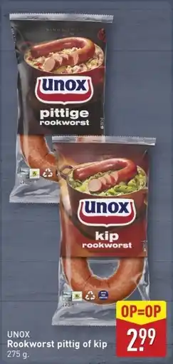 ALDI UNOX Rookworst pittig of kip aanbieding