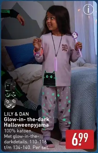 ALDI Lily & dan Glow-in-the-dark Halloweenpyjama aanbieding