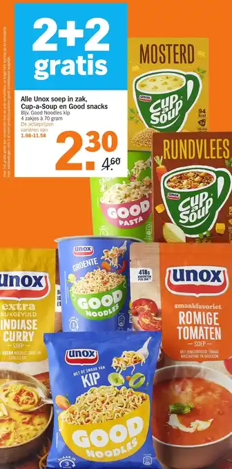 Albert Heijn Alle Unox soep in zak, Cup-a-Soup en Good snacks aanbieding