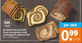 Albert Heijn AH Bakkersbrood Swirl bruin meergranen maïs of Biologisch volkoren half aanbieding