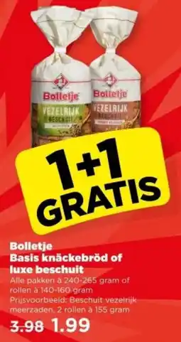 PLUS Bolletje Basis knäckebröd of luxe beschuit aanbieding