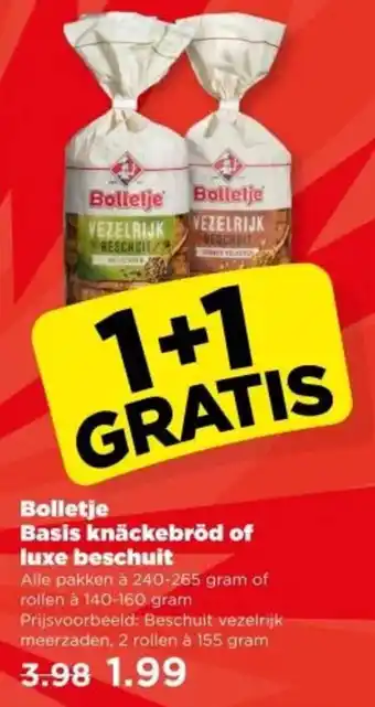 PLUS Bolletje Basis knäckebröd of luxe beschuit aanbieding