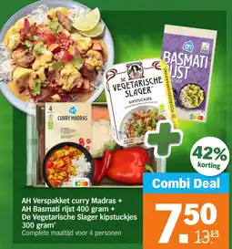 Albert Heijn AH Verspakket curry Madras + AH Basmati rijst + De Vegetarische Slager kipstuckjes aanbieding