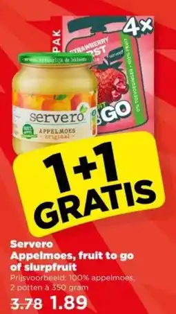 PLUS Servero Appelmoes, fruit to go of slurpfruit aanbieding