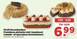 PLUS Plus Korenlanders Framboos pistache slof, hazelnoot schuim of speculoos brownietaart aanbieding