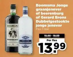 PLUS Boomsma Jonge graanjenever of beerenburg of Gerard Brons Dubbelgestookte jonge jenever aanbieding