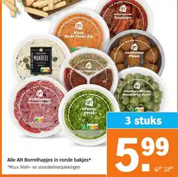Albert Heijn Alle AH Borrelhapjes in ronde bakjes aanbieding