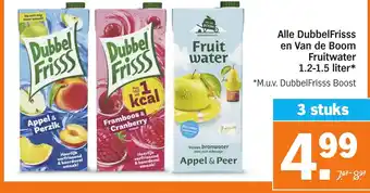 Albert Heijn Alle DubbelFrisss en Van de Boom Fruitwater aanbieding