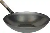 Bol.com Stalen Wokpan - Ø 33 cm - Houten Handvat - Platte bodem - Traditioneel aanbieding