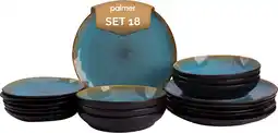 Bol.com Palmer Bordenset Lotus Stoneware 6-persoons 18-delig Turquoise Zwart aanbieding