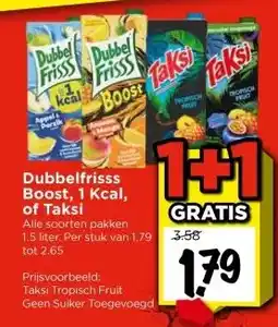 Vomar Voordeelmarkt Dubbelfrisss Boost, 1 Kcal, of Taksi aanbieding
