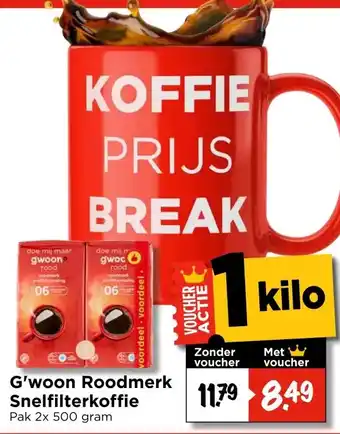 Vomar Voordeelmarkt G'woon Roodmerk Snelfilterkoffie aanbieding