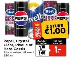 Vomar Voordeelmarkt Pepsi, Crystal Clear, Rivella of Hero Cassis aanbieding