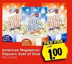 Vomar Voordeelmarkt American Magnetron Popcorn Zoet of Zout aanbieding
