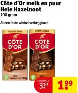 Kruidvat Côte d'Or melk en puur Hele Hazelnoot aanbieding