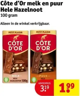 Kruidvat Côte d'Or melk en puur Hele Hazelnoot aanbieding