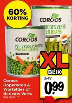 Vomar Voordeelmarkt Coroos Doperwten & Worteltjes of Haricots Verts aanbieding