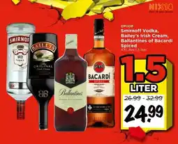 Vomar Voordeelmarkt Smirnoff Vodka, Bailey's Irish Cream, Ballantines of Bacardi Spiced aanbieding