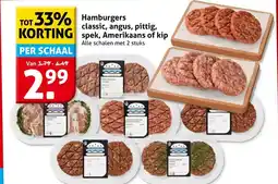 Hoogvliet Hamburgers classic, angus, pittig, Spek, Amerikaans of kip aanbieding