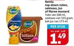 Hoogvliet Remia top down tubes, satésaus, jus of Marne mosterd aanbieding