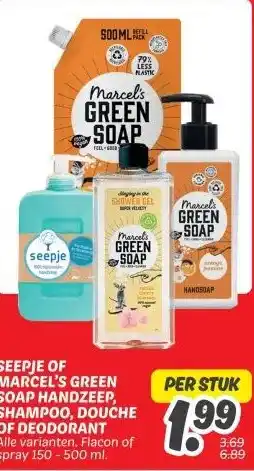 Dekamarkt SEEPJE OF MARCEL'S GREEN SOAP HANDZEEP, SHAMPOO, DOUCHE OF DEODORANT aanbieding