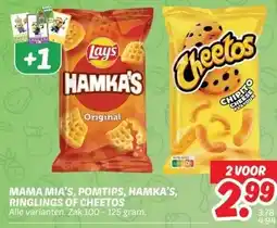 Dekamarkt MAMA MIA'S, POMTIPS, HAMKA'S, RINGLINGS OF CHEETOS aanbieding