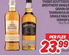 Dekamarkt THREE SCOTTISCH BROTHERS SINGLE GRAIN OF TAMNAVULIN SINGLE MALT WHISKY aanbieding