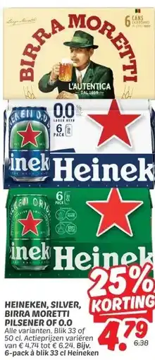 Dekamarkt HEINEKEN, SILVER, BIRRA MORETTI PILSENER OF 0.0 aanbieding