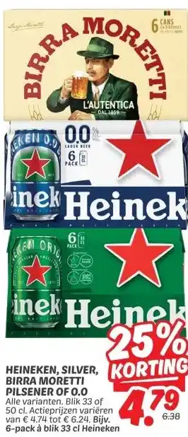 Dekamarkt HEINEKEN, SILVER, BIRRA MORETTI PILSENER OF 0.0 aanbieding