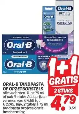 Dekamarkt ORAL-B TANDPASTA OF OPZETBORSTELS aanbieding