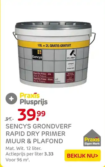 Praxis Sencys grondverf rapid dry primer muur & plafond aanbieding