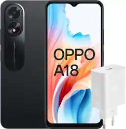 Coolblue OPPO A18 128GB Zwart 4G + OPPO SuperVOOC Oplader 45W aanbieding