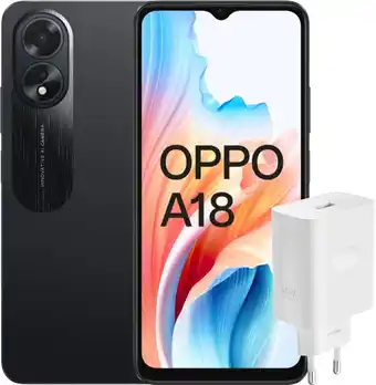 Coolblue OPPO A18 128GB Zwart 4G + OPPO SuperVOOC Oplader 45W aanbieding