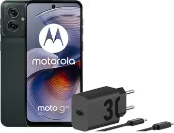 Coolblue Motorola Moto G55 256GB Zwart 5G + Motorola Oplader 30W Zwart + Usb C Kabel aanbieding
