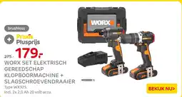 Praxis Worx set elektrisch gereedschap klopboormachine + slagschroevendraaier aanbieding