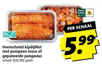 Boni Ovenschotel kipdijfilet met pompoen rosso of gepaneerde pangasius aanbieding