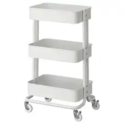 IKEA Ikea rÅskog: compacte, witte, 3-laags opbergwagen op wielen voor kleine ruimtes, stevig ontwerp aanbieding