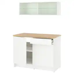 IKEA Moderne witte keukenset: onderkast, lade, eiken blad Glazen wandkast aanbieding